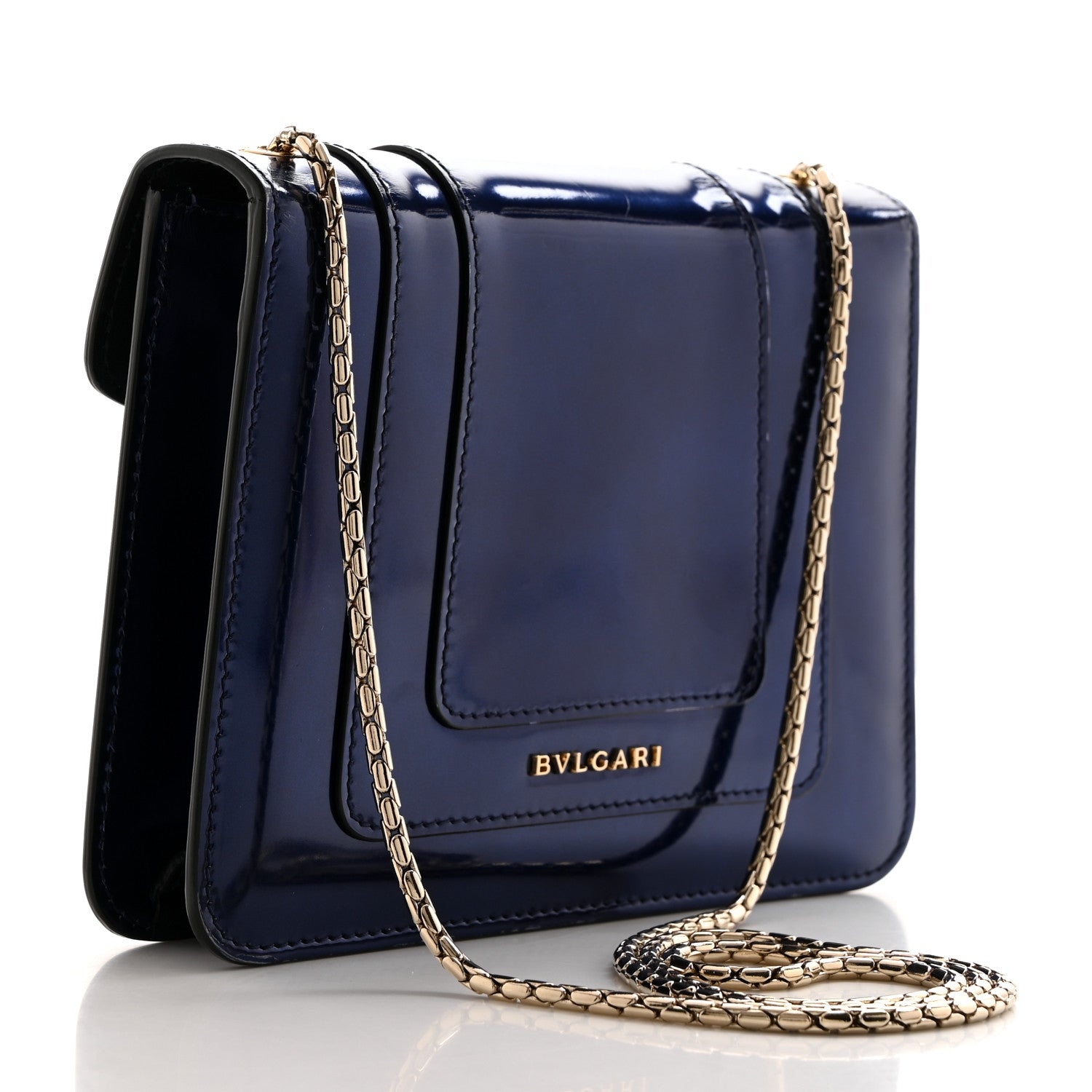 Bulgari Metallic Calfskin Small Serpenti Forever Snake Strap Crossbody Bag Blue 2 of 10