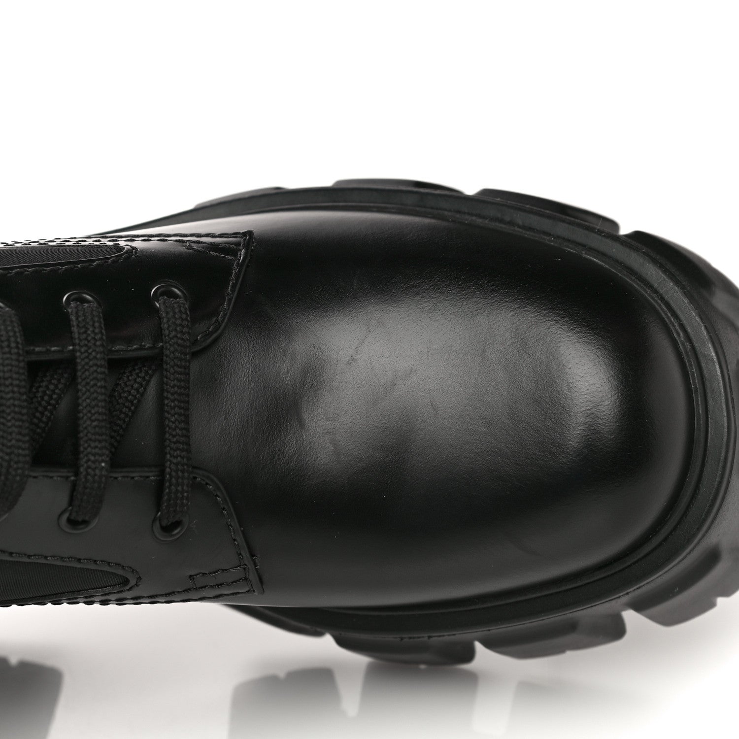 Prada Spazzolato Rois Re-Nylon Metal Triangle Logo Monolith Pouch Pocket 55mm Boots 35 Black 12 of 13