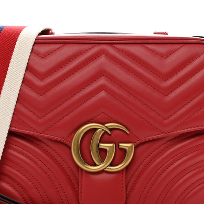 Gucci Calfskin Matelasse Sylvie Web Small GG Marmont Top Handle Shoulder Bag Hibiscus Red 5 of 10