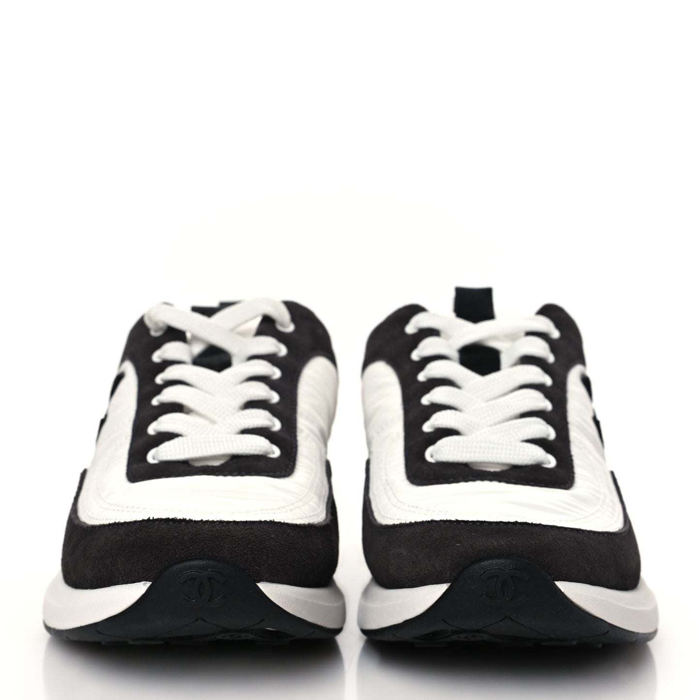 Nylon Suede Calfskin CC Sneakers 40.5 White Dark Grey