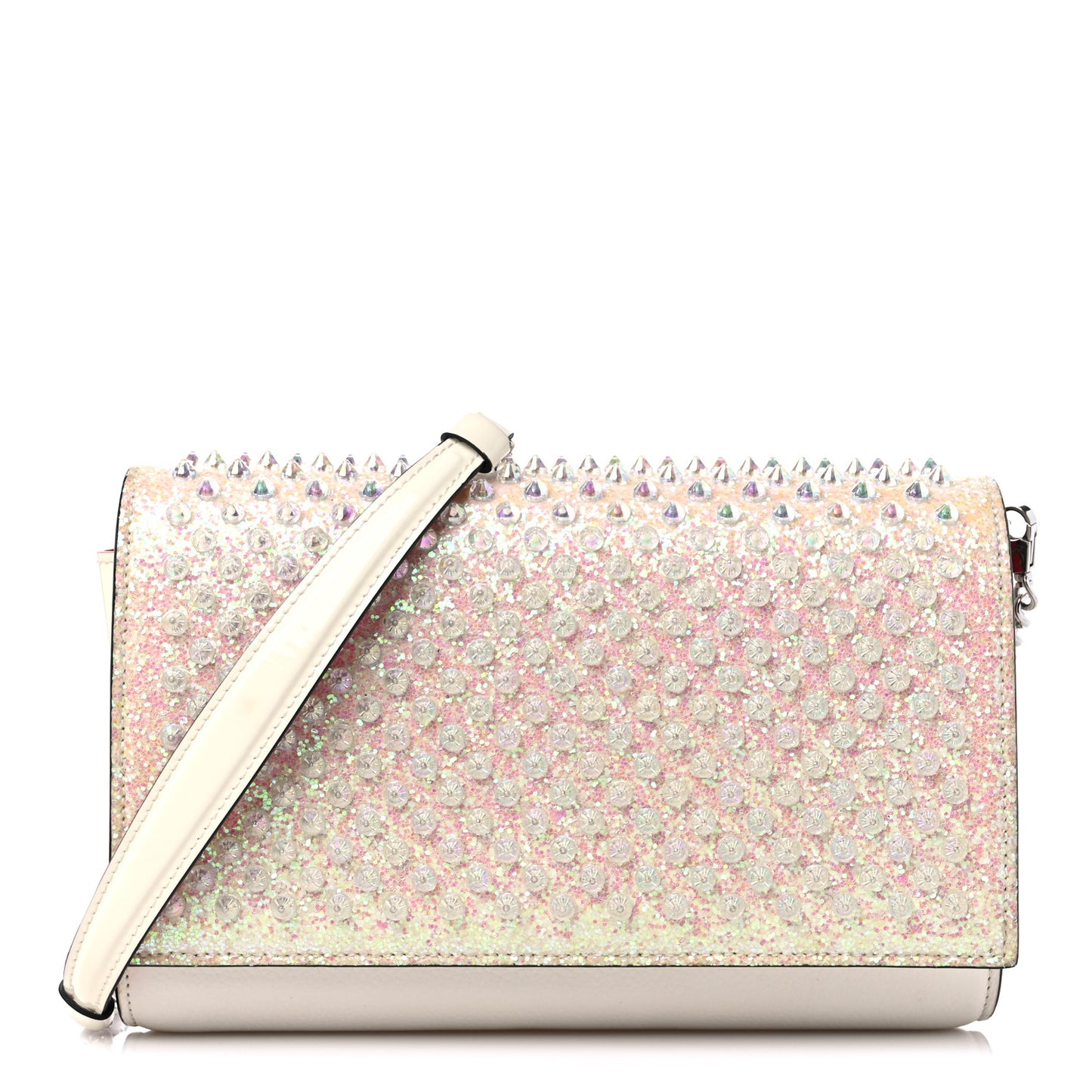 Calfskin Glitter Spikes Multimetal Paloma Clutch White