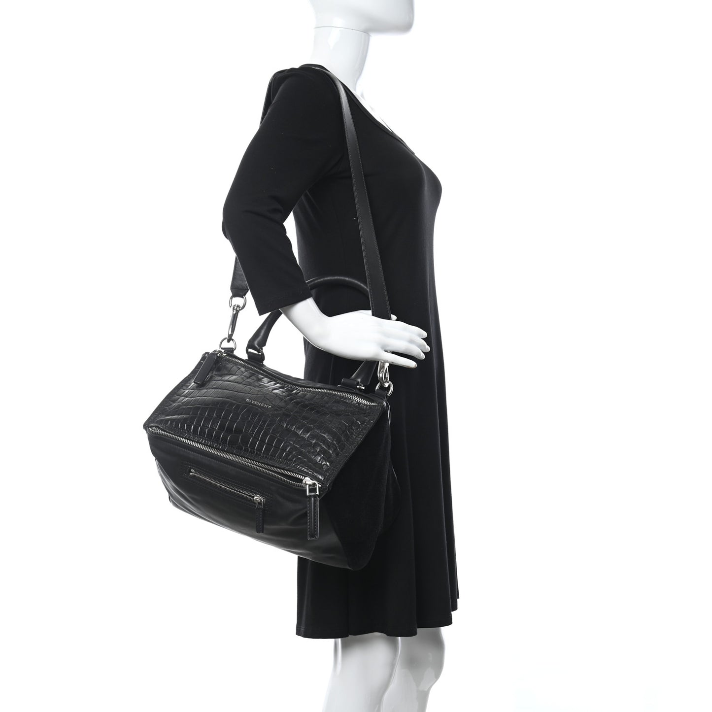 Calfskin Crocodile Embossed Medium Pandora Black