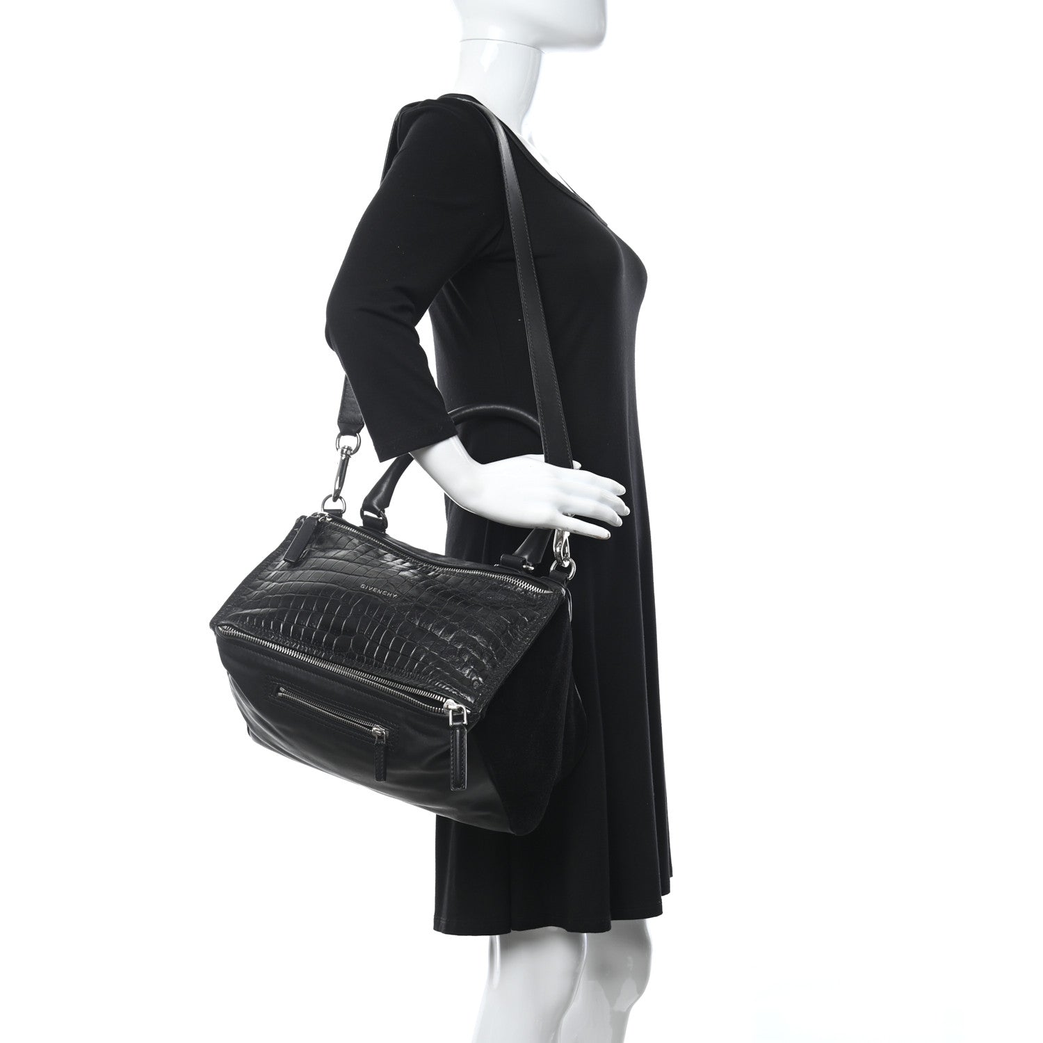 Givenchy Calfskin Crocodile Embossed Medium Pandora Black 2 of 5