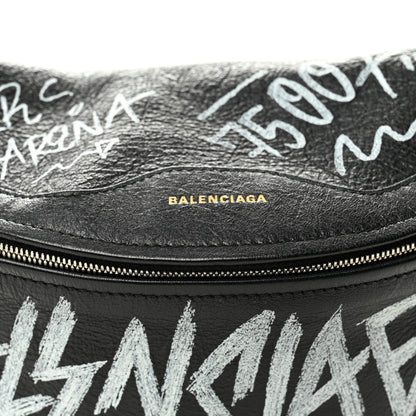 Balenciaga Agneau Arena Graffiti All Over XS Souvenir Belt Bag Black White 7 of 9