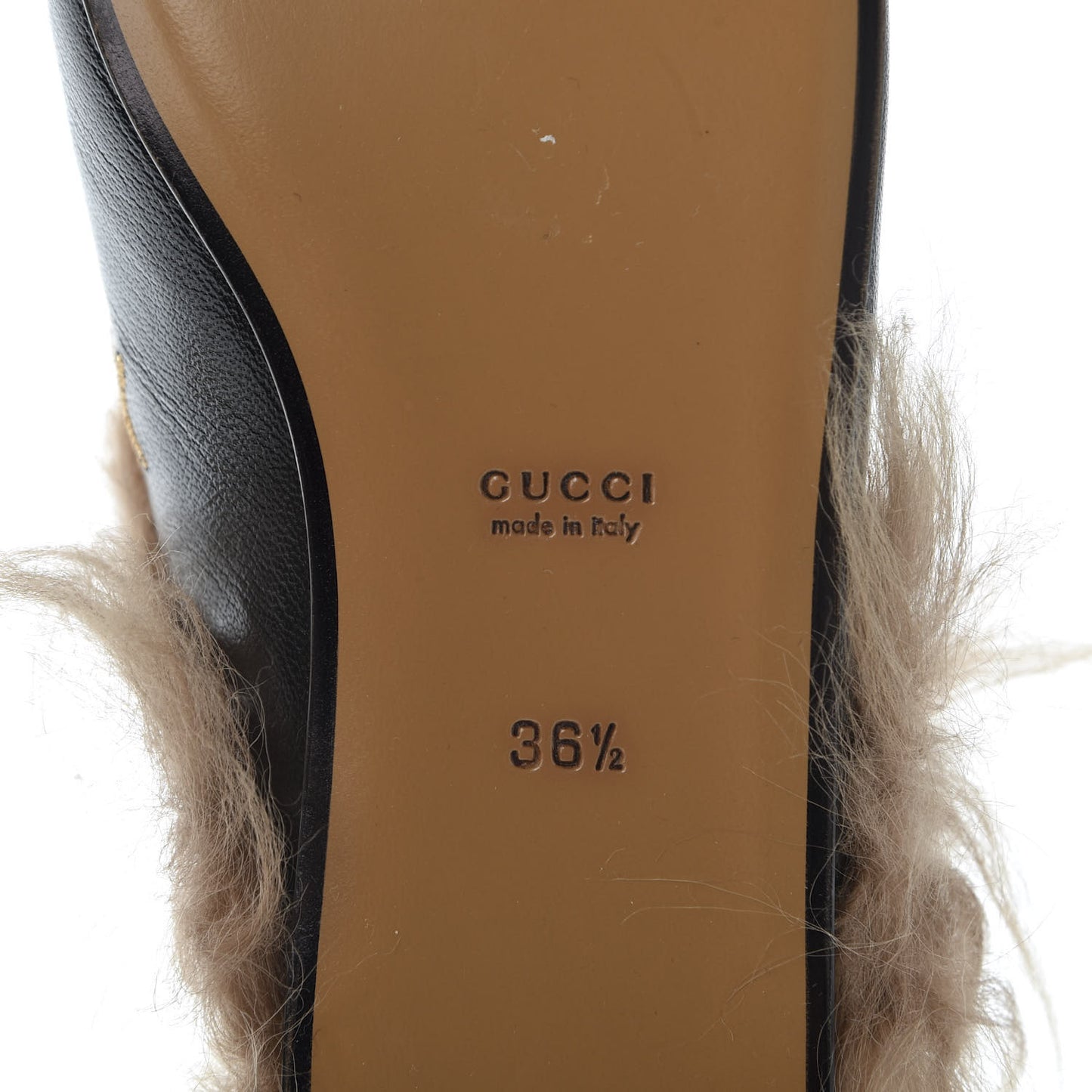 Goatskin Fur Bee Star Embroidered Womens Princetown Slippers 36.5 Black