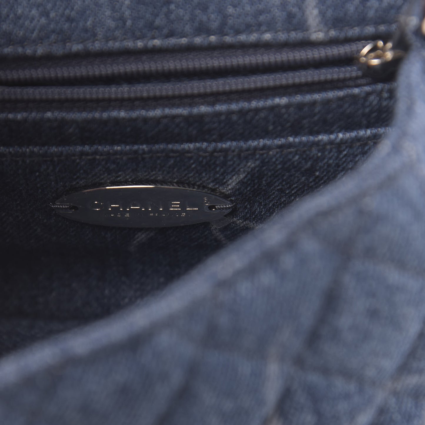 Denim CC Quilted Mini Square Flap Blue