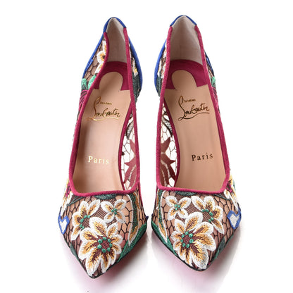 Christian Louboutin Lace Veau Velours Florale Follies 100 Pumps 39.5 Multicolor 3 of 7