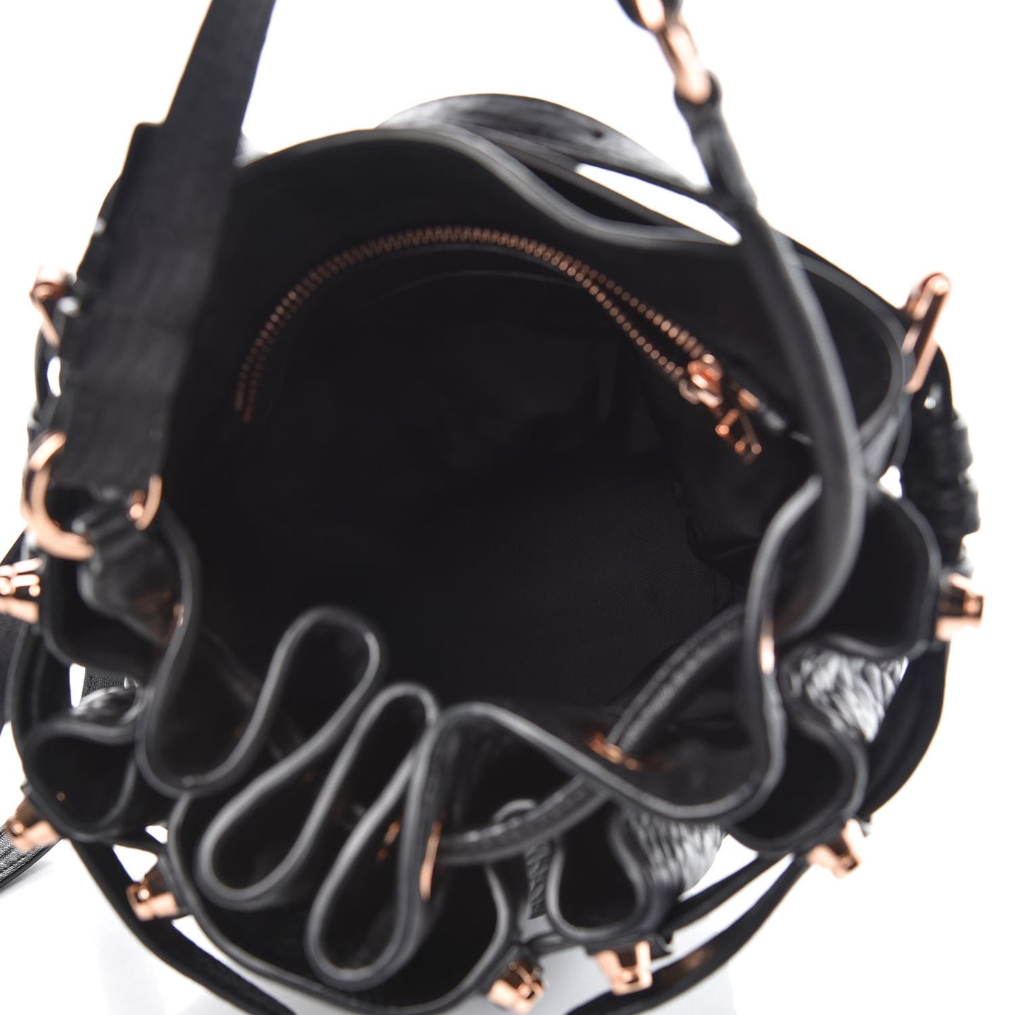 Pebbled Lambskin Diego Bucket Black Rose Gold Hardware