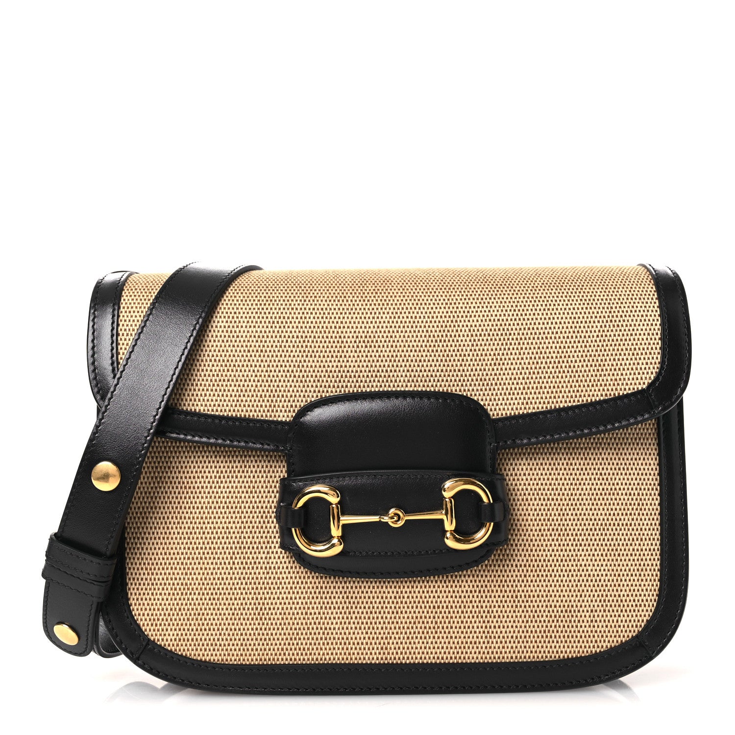 Gucci Vintage Rice Canvas Plutone Calfskin Horsebit 1955 Shoulder Bag Beige Blue 1 of 13