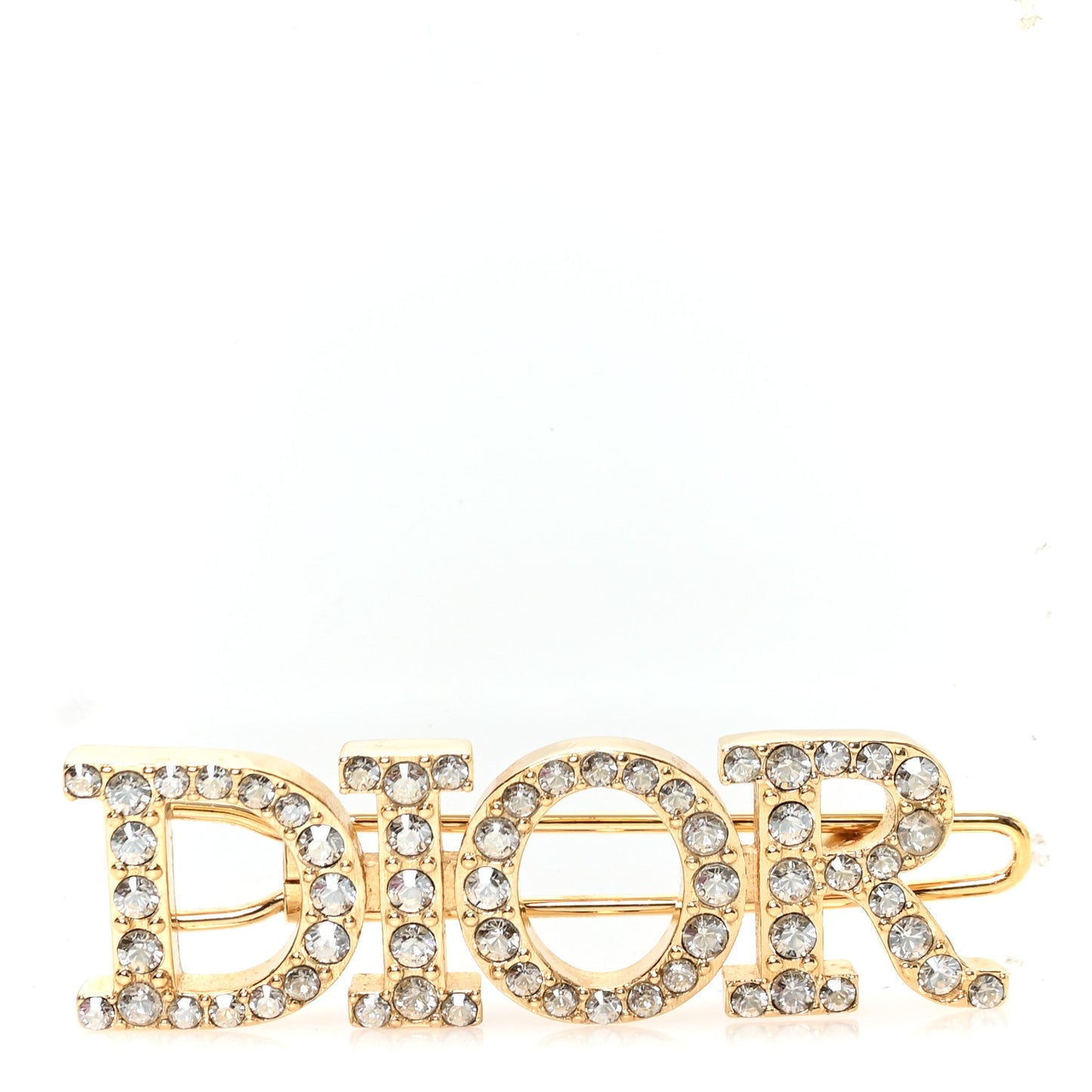 Crystal Dior Logo Brooch Gold