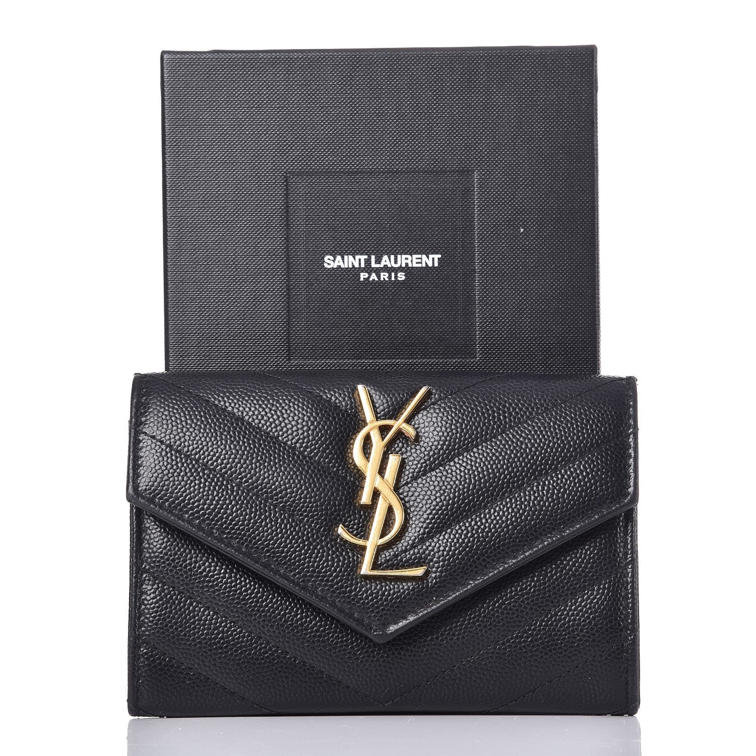 Saint Laurent Grain De Poudre Matelasse Chevron Small Monogram Envelope Wallet Black 9 of 9
