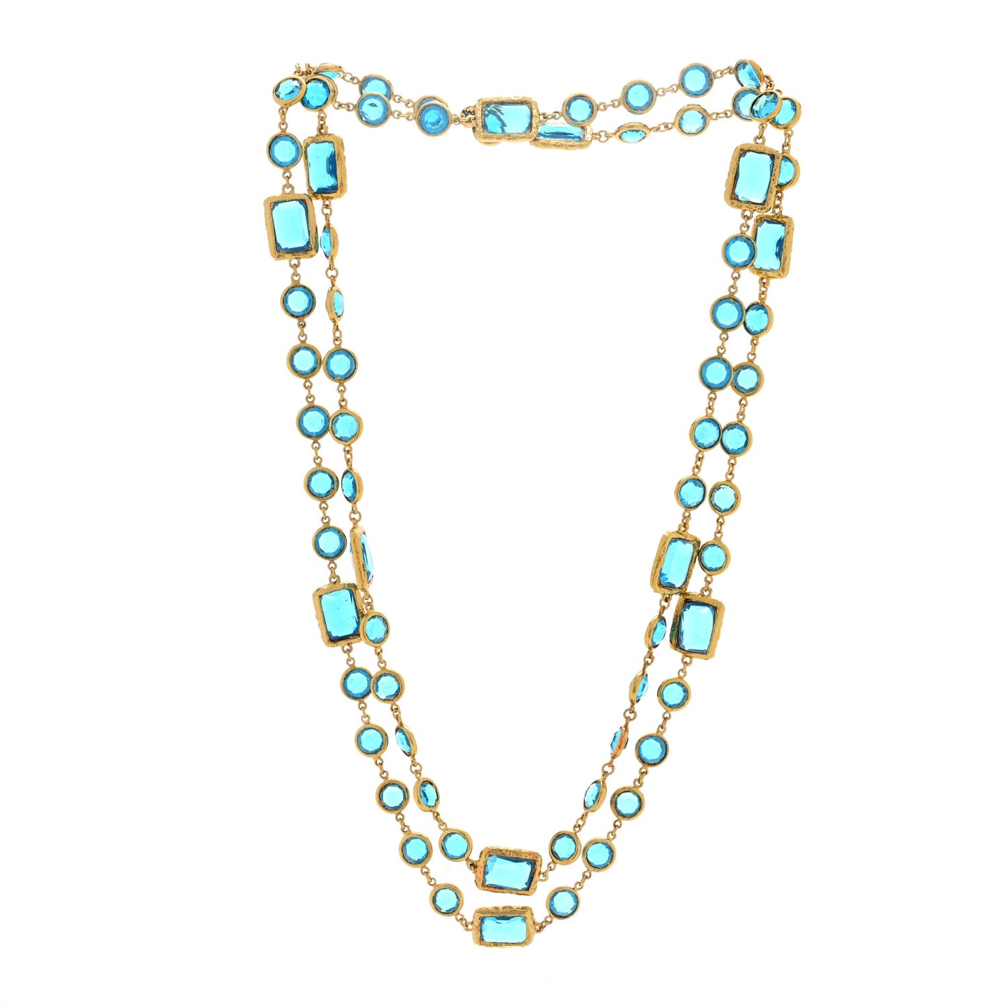 Swarovski Crystal Chicklet Sautoir Necklace Gold Blue