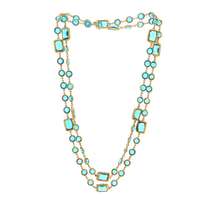 Chanel Swarovski Crystal Chicklet Sautoir Necklace Gold Blue 3 of 4