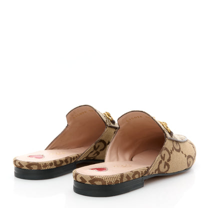Gucci Monogram Jumbo GG Malaga Kid Womens Princetown Slippers 38 Camel Ebony New Acero Beige 5 of 10