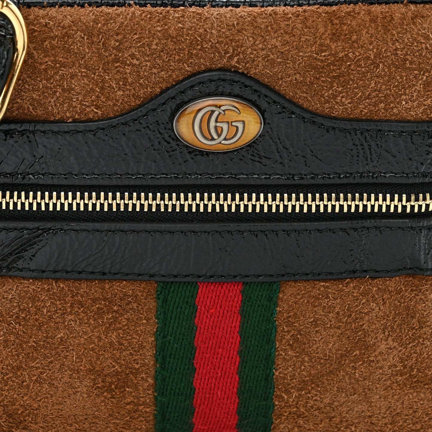 Suede Patent Web Small Ophidia Shoulder Bag Nocciola Black