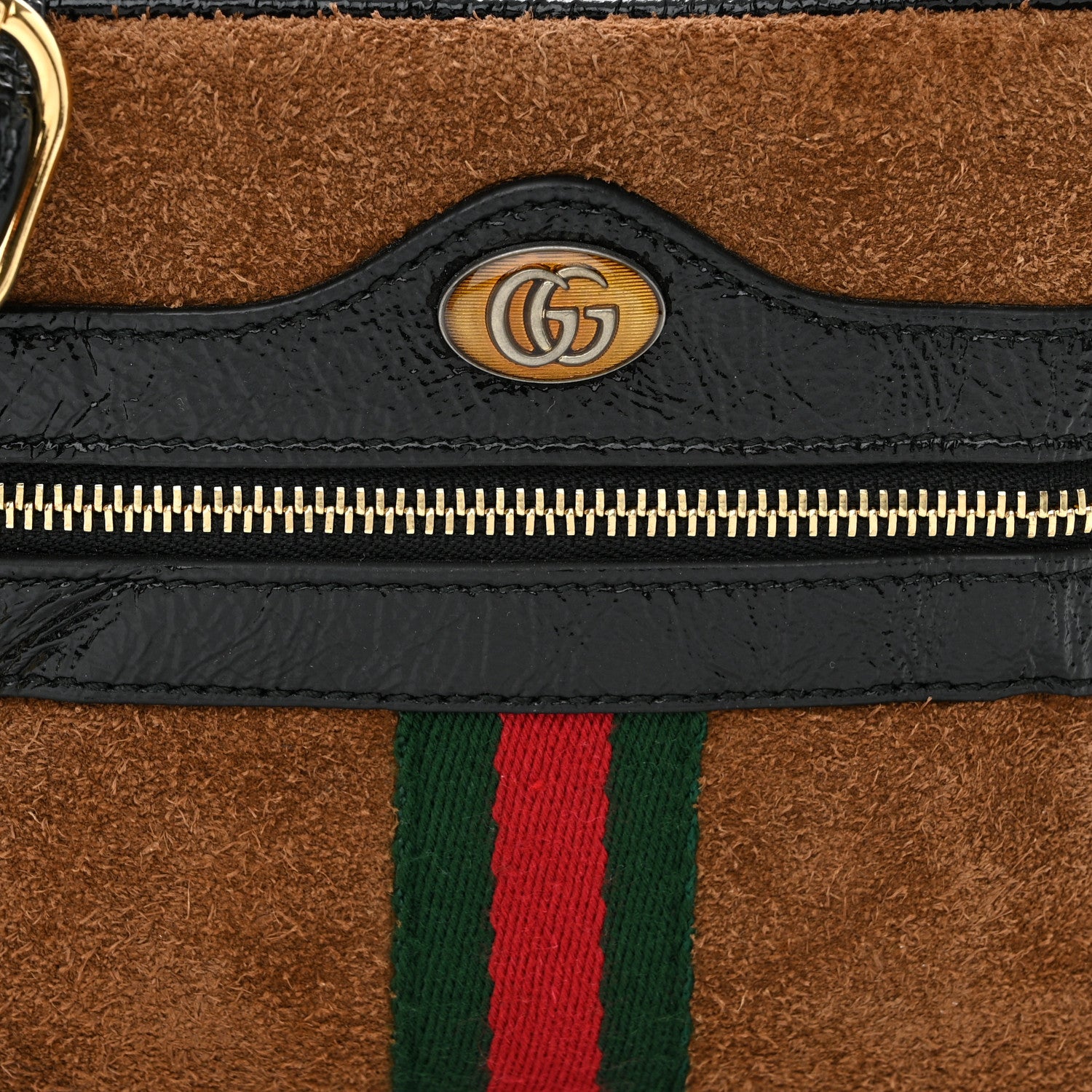 Gucci Suede Patent Web Small Ophidia Shoulder Bag Nocciola Black 8 of 10