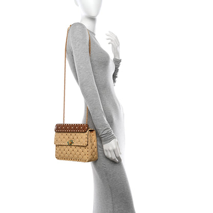 Valentino Garavani Raffia Medium Rockstud Spike Shoulder Bag Natural Tan 2 of 9