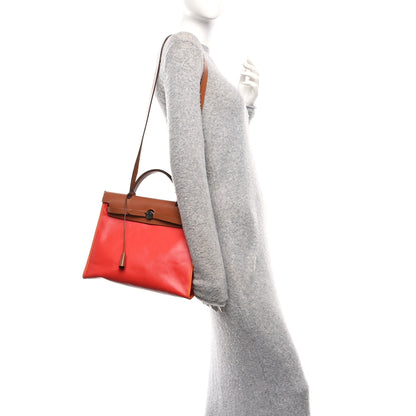 Hermes Toile H Berline Vache Hunter Herbag Zip 31 PM Orange Mecano Fauve 2 of 11
