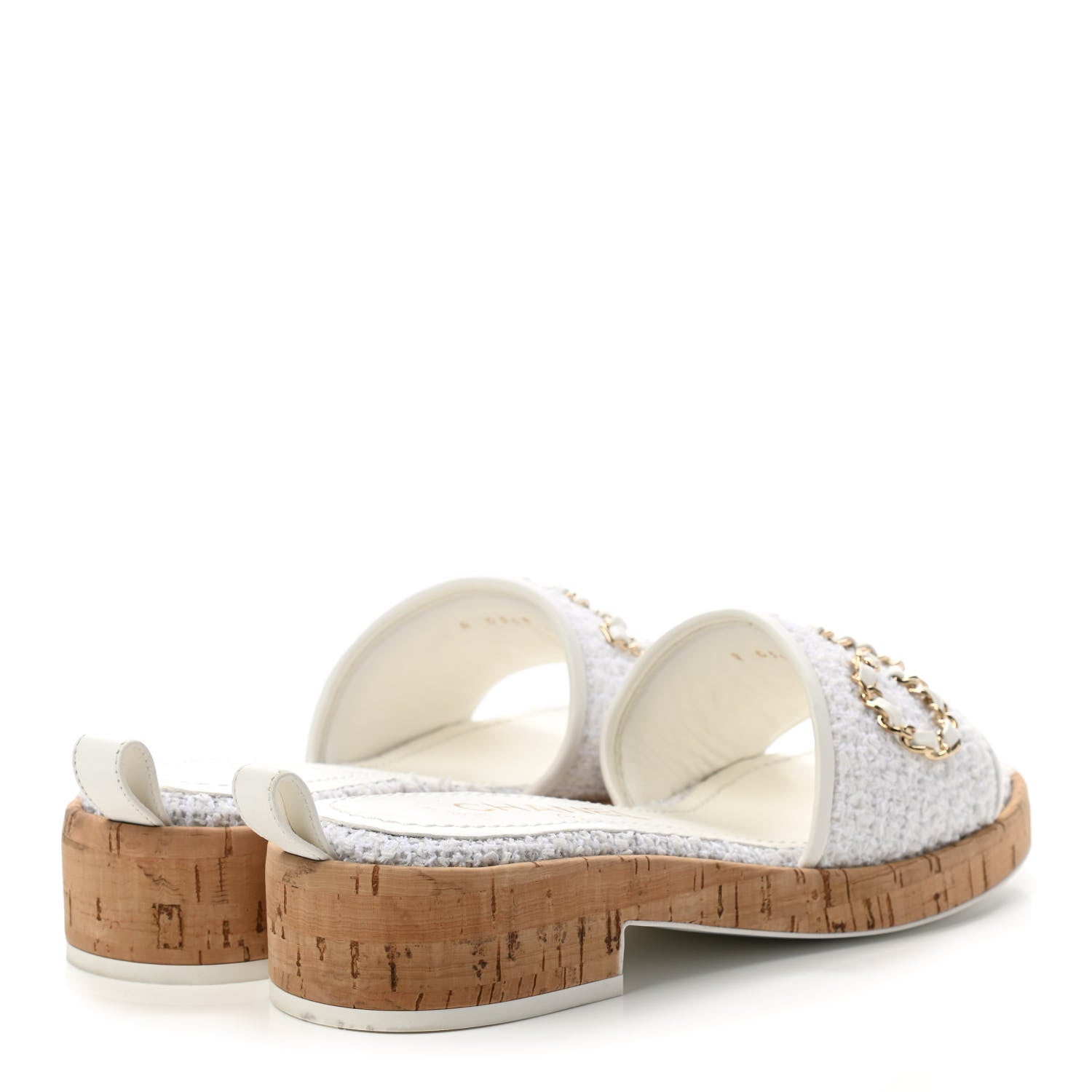 Chanel Tweed Cork CC Chain Mule Sandal 35.5 White 4 of 8