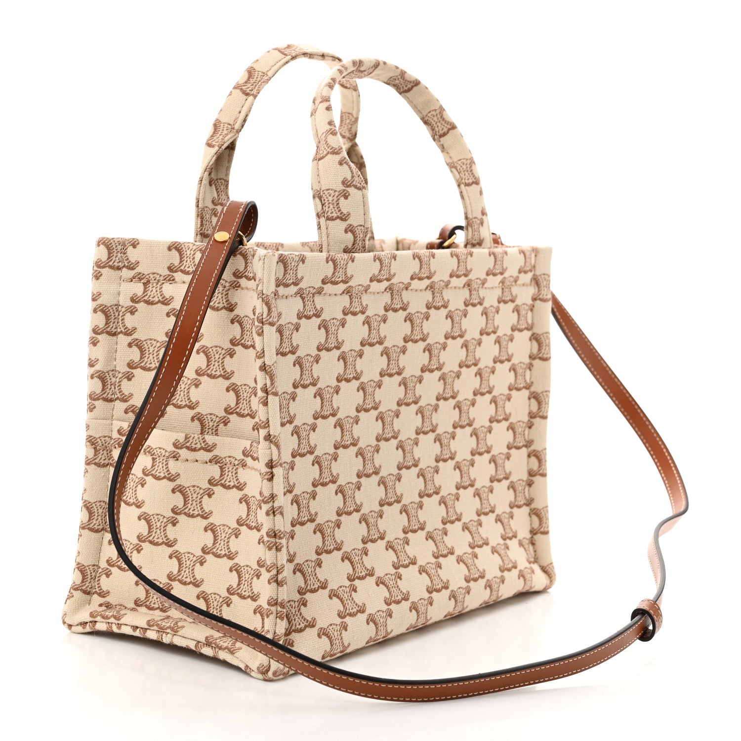 Celine Canvas Calfskin Triomphe Print Small Cabas Thais White 3 of 9