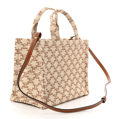 Celine Canvas Calfskin Triomphe Print Small Cabas Thais White 3 of 9