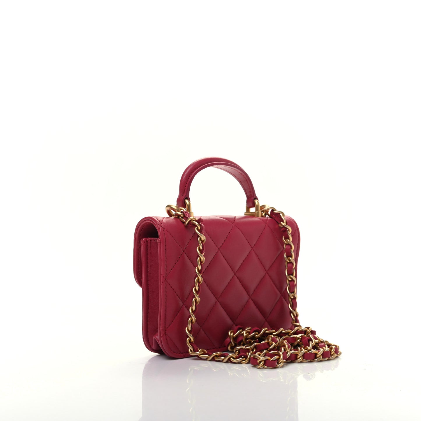 Lambskin Quilted Top Handle Flap Coin Purse With Chain Dark Pink