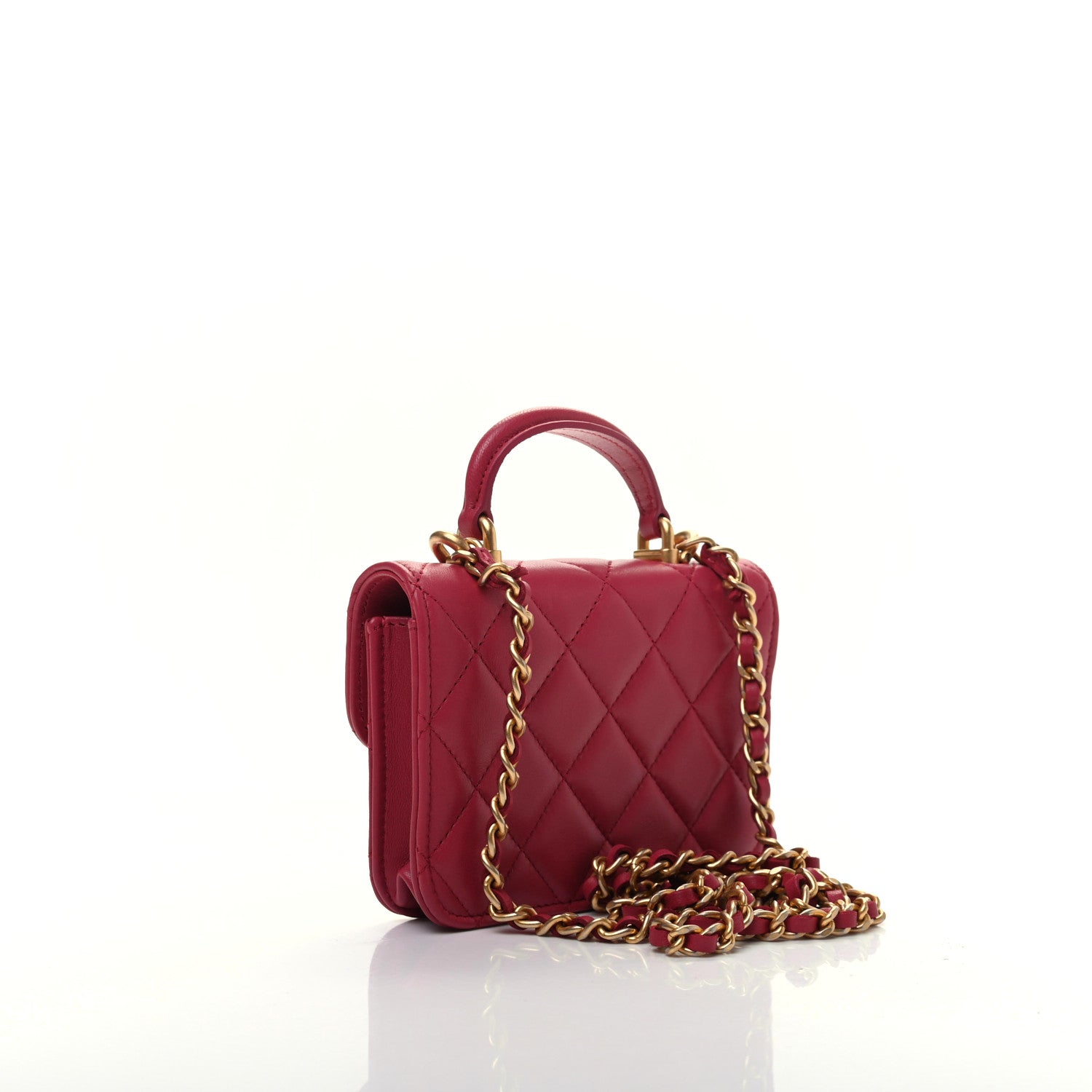 Chanel Lambskin Quilted Top Handle Flap Coin Purse With Chain Dark Pink 3 of 9