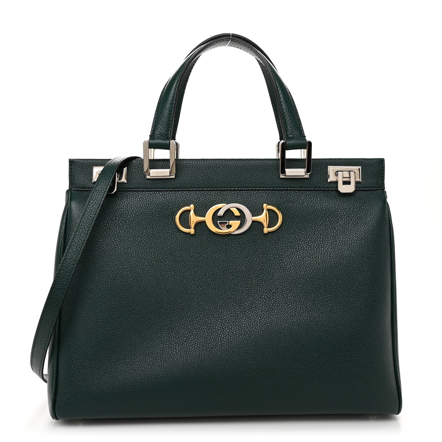 Grainy Calfskin Small Zumi Top Handle Bag Vintage Green