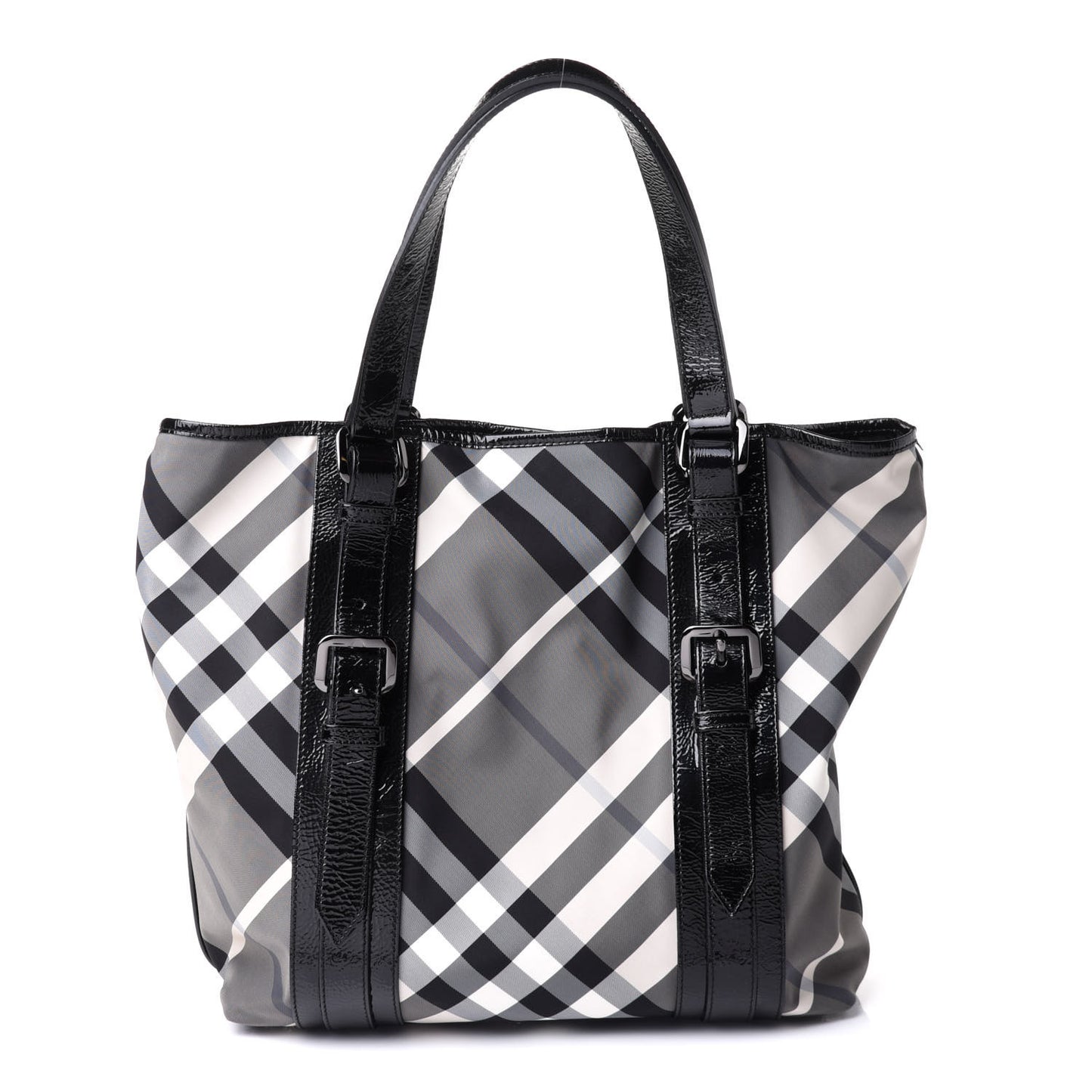 Patent Trim Smoked Check Tote Black