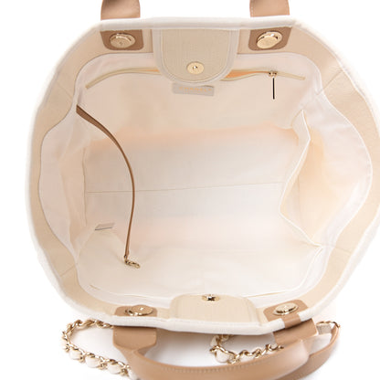 Chanel Canvas Pearl Medium Deauville Tote Ecru Beige 4 of 10