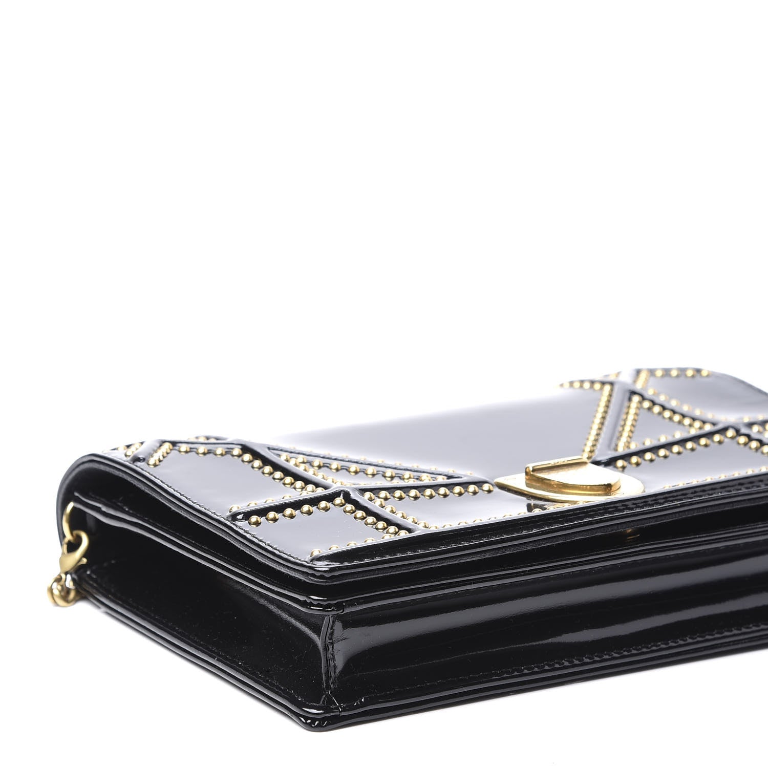 Christian Dior Patent Studded Diorama Wallet on Chain Pouch Black 7 of 10