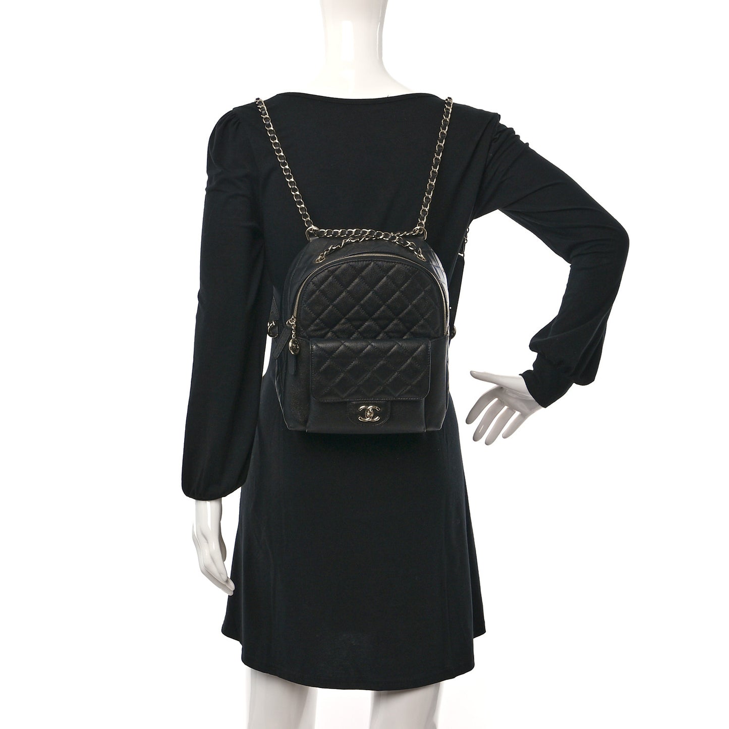 Caviar Quilted Medium Zip Around Backpack Black