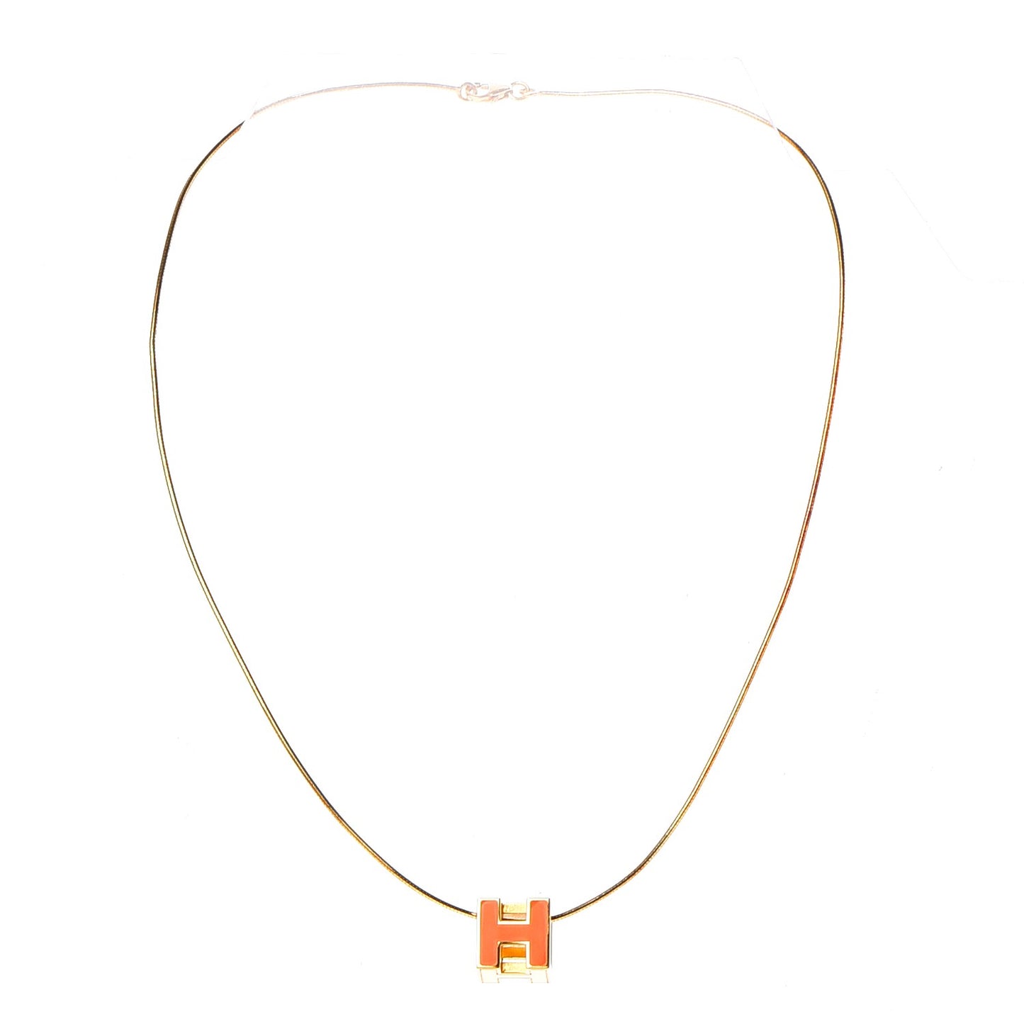 Gold Lacquered Cage d'H Pendant Necklace Orange