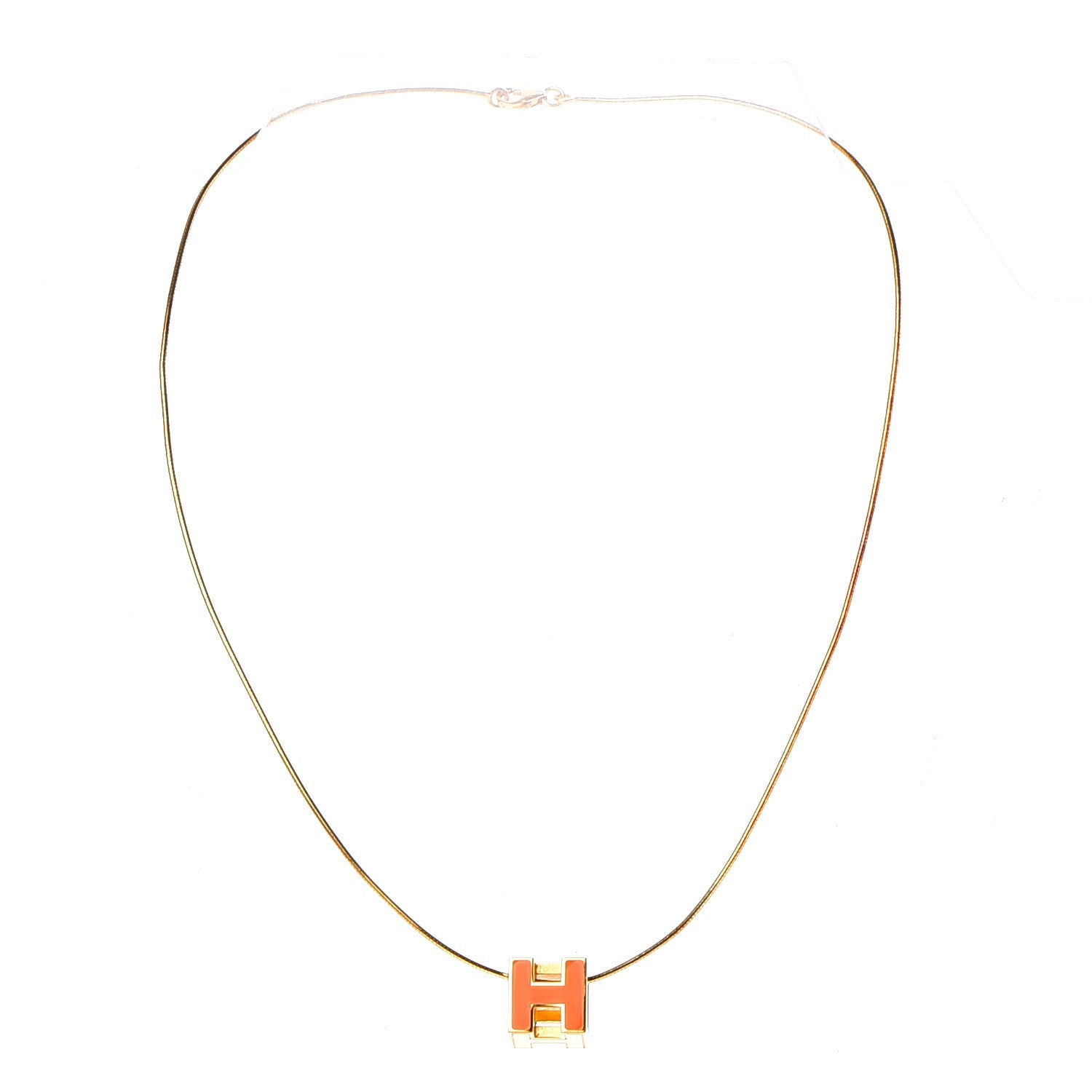 Hermes Gold Lacquered Cage d'H Pendant Necklace Orange 3 of 11