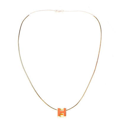 Hermes Gold Lacquered Cage d'H Pendant Necklace Orange 3 of 11