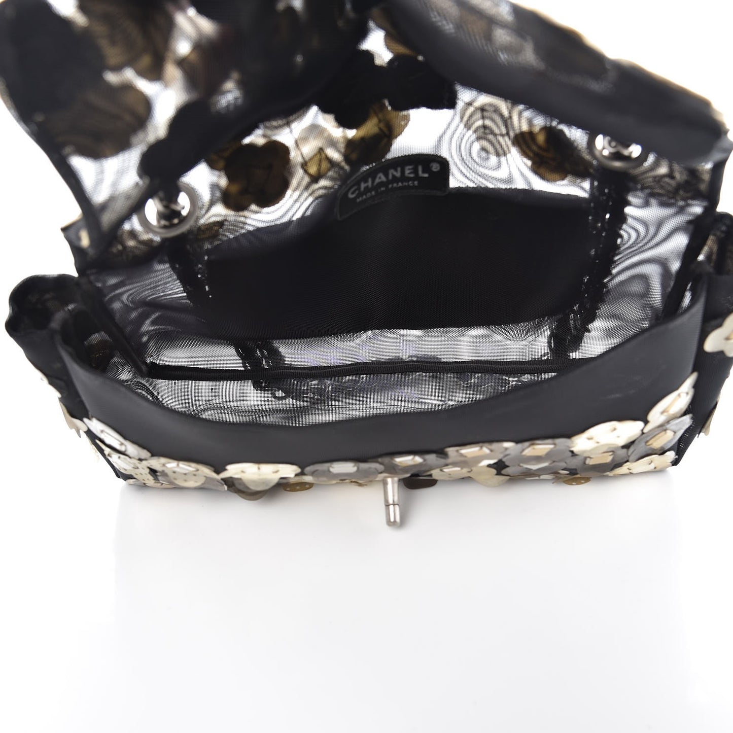 Nylon Camellia Medium Flap Black