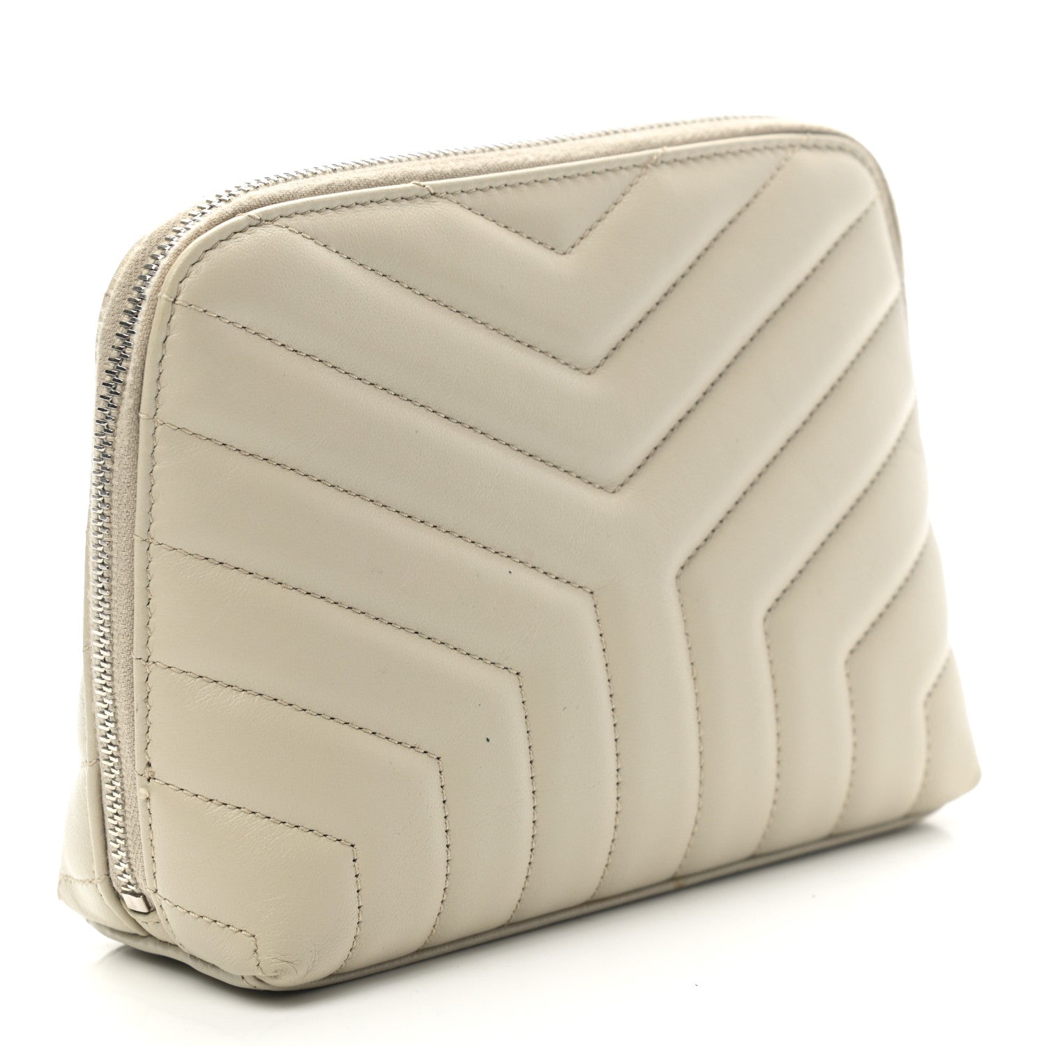 Saint Laurent Lambskin Matelasse Cosmetic Case Ivory 3 of 8