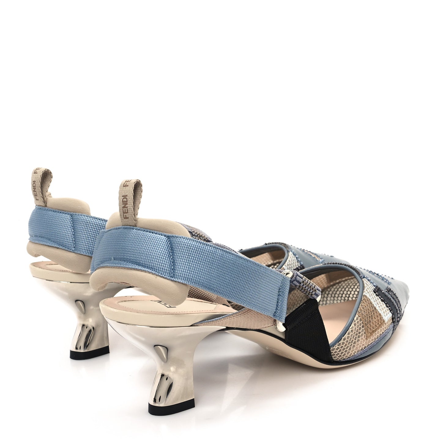 Mesh Lambskin Crystal FF Colibri 85mm Slingback Pumps 40 Blue