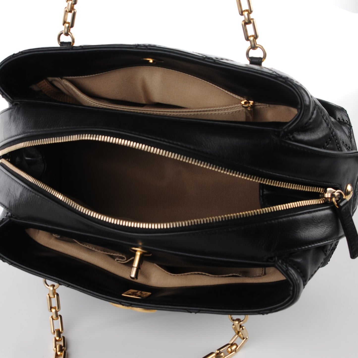 Calfskin Quilted Retro Chain Tote Black
