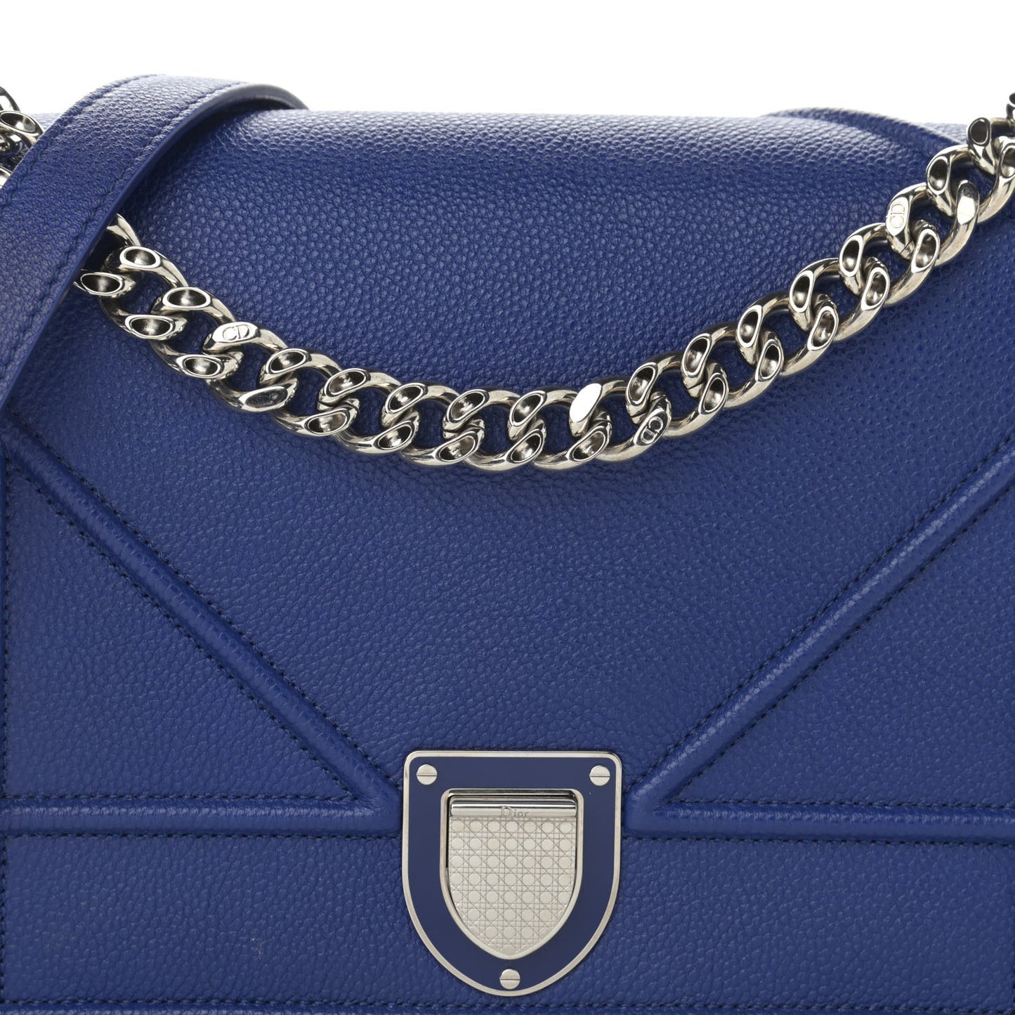 Grained Calfskin Medium Diorama Flap Bag Blue