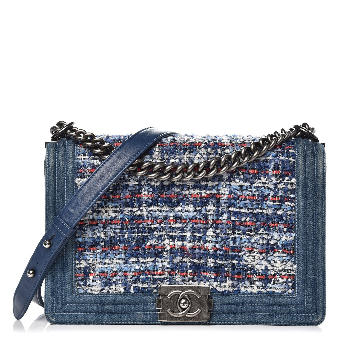 Tweed Denim New Medium Boy Flap Blue