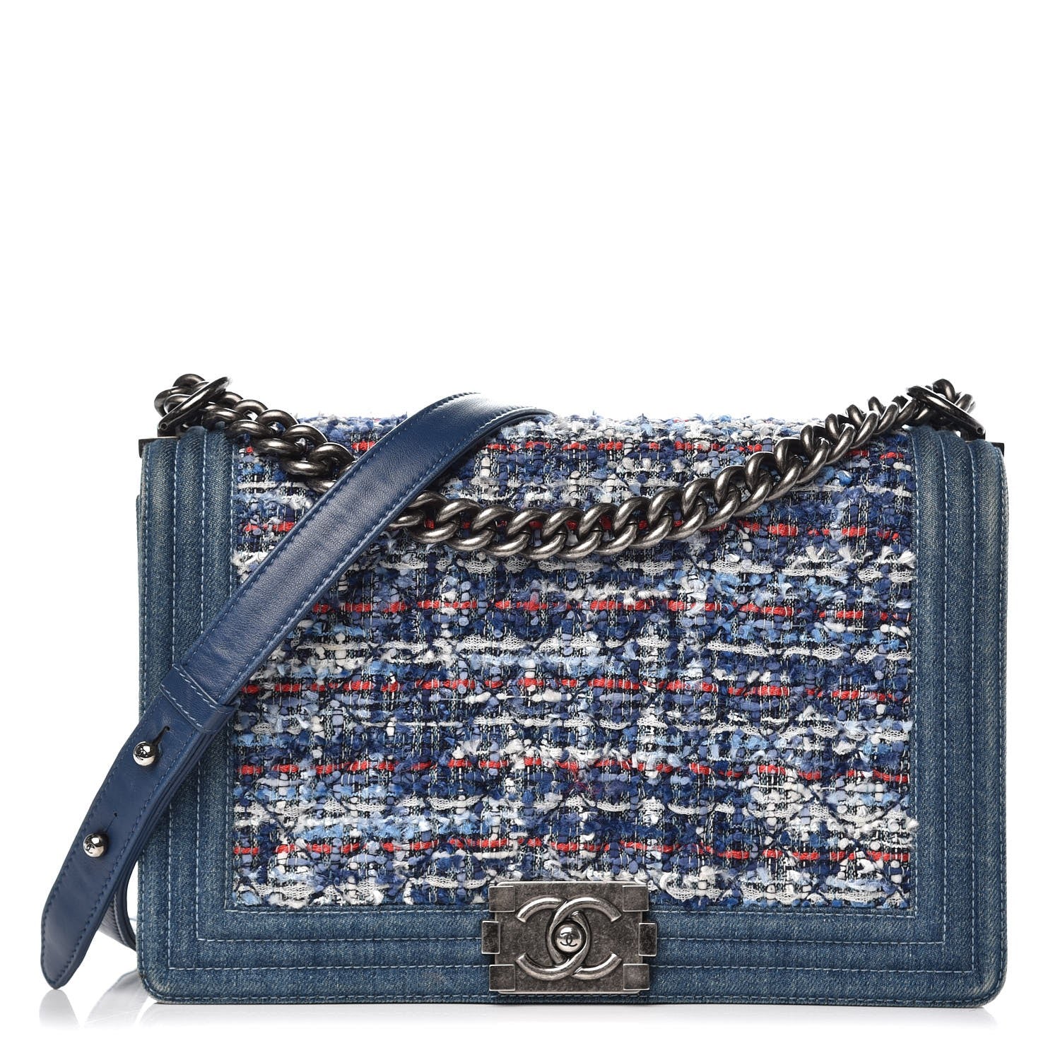 Chanel Tweed Denim New Medium Boy Flap Blue 1 of 13