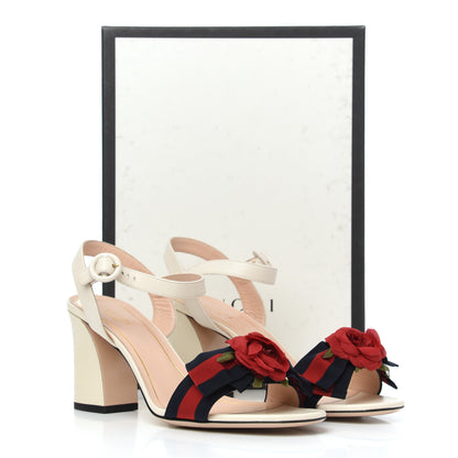 Gucci Malaga Kid Web Rose Ankle Strap Sandals 39.5 Mystic White 13 of 13