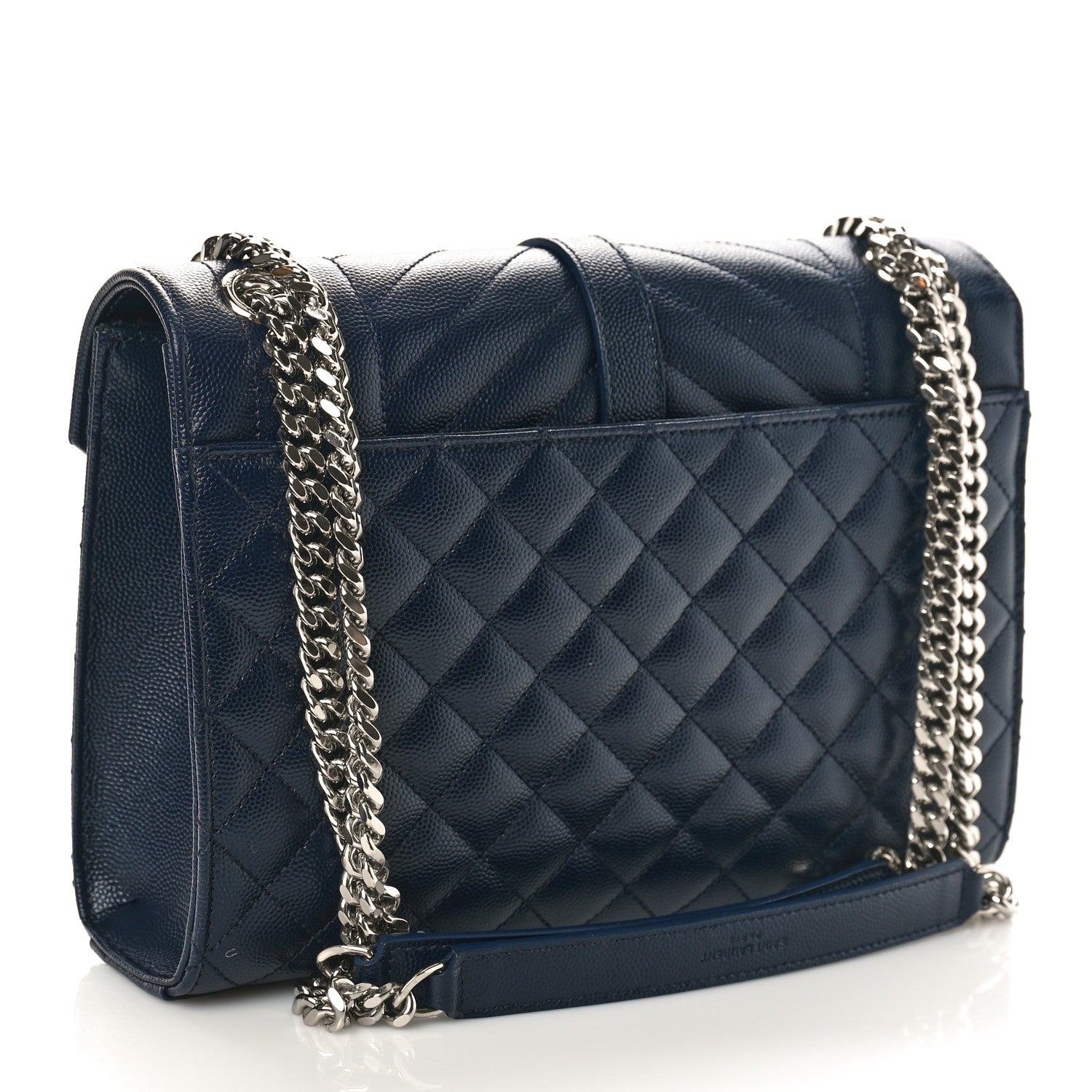 Saint Laurent Grain De Poudre Textured Mixed Matelasse Triquilt Medium Monogram Satchel Deep Marine 3 of 8