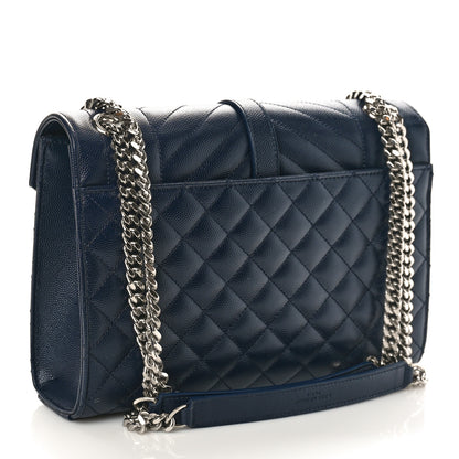 Saint Laurent Grain De Poudre Textured Mixed Matelasse Triquilt Medium Monogram Satchel Deep Marine 3 of 8