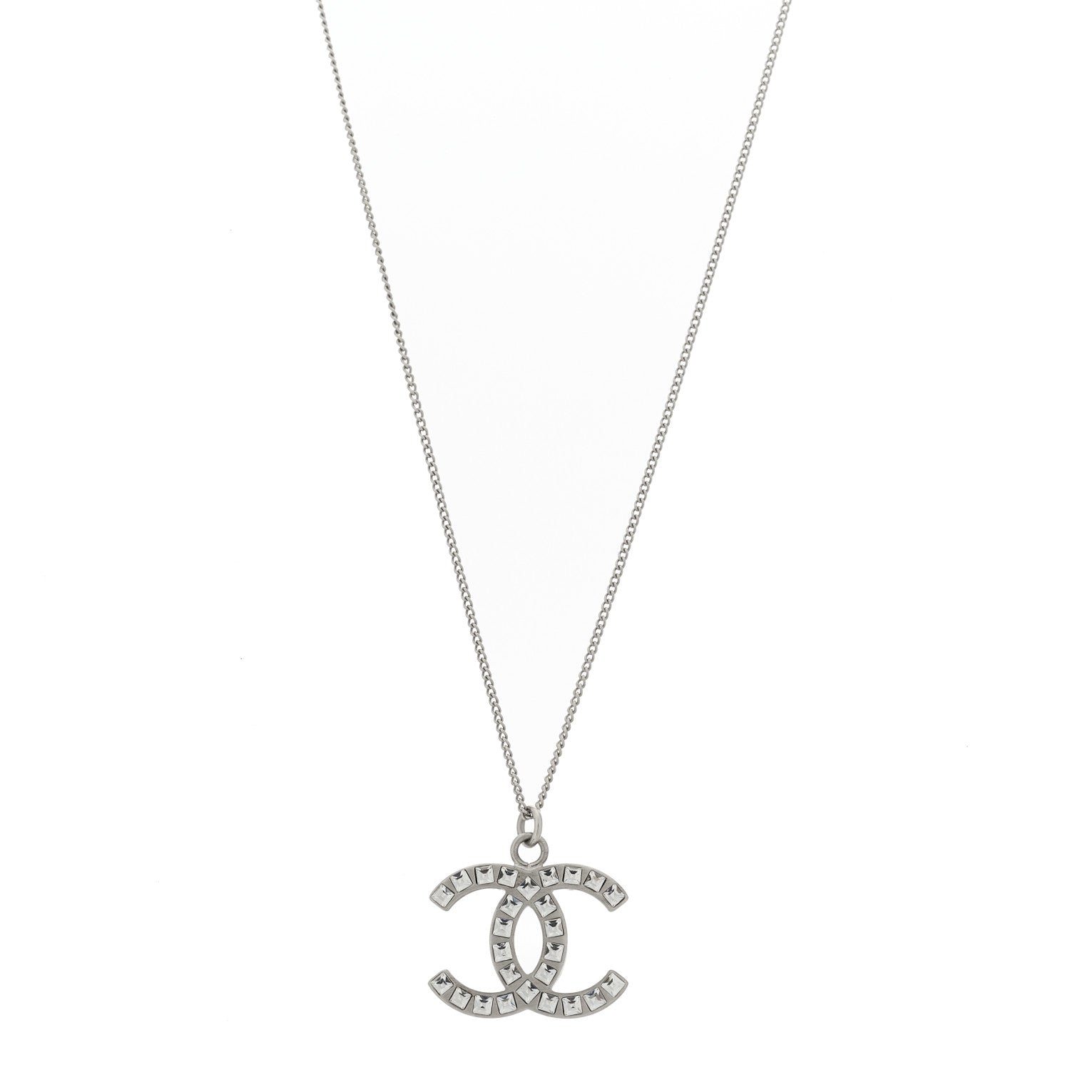 Chanel Crystal Timeless CC Necklace Silver 1 of 5