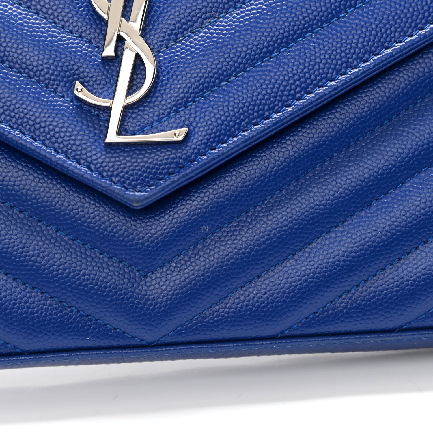 Saint Laurent Grain De Poudre Matelasse Chevron Monogram Chain Wallet Blue Majorelle 9 of 9