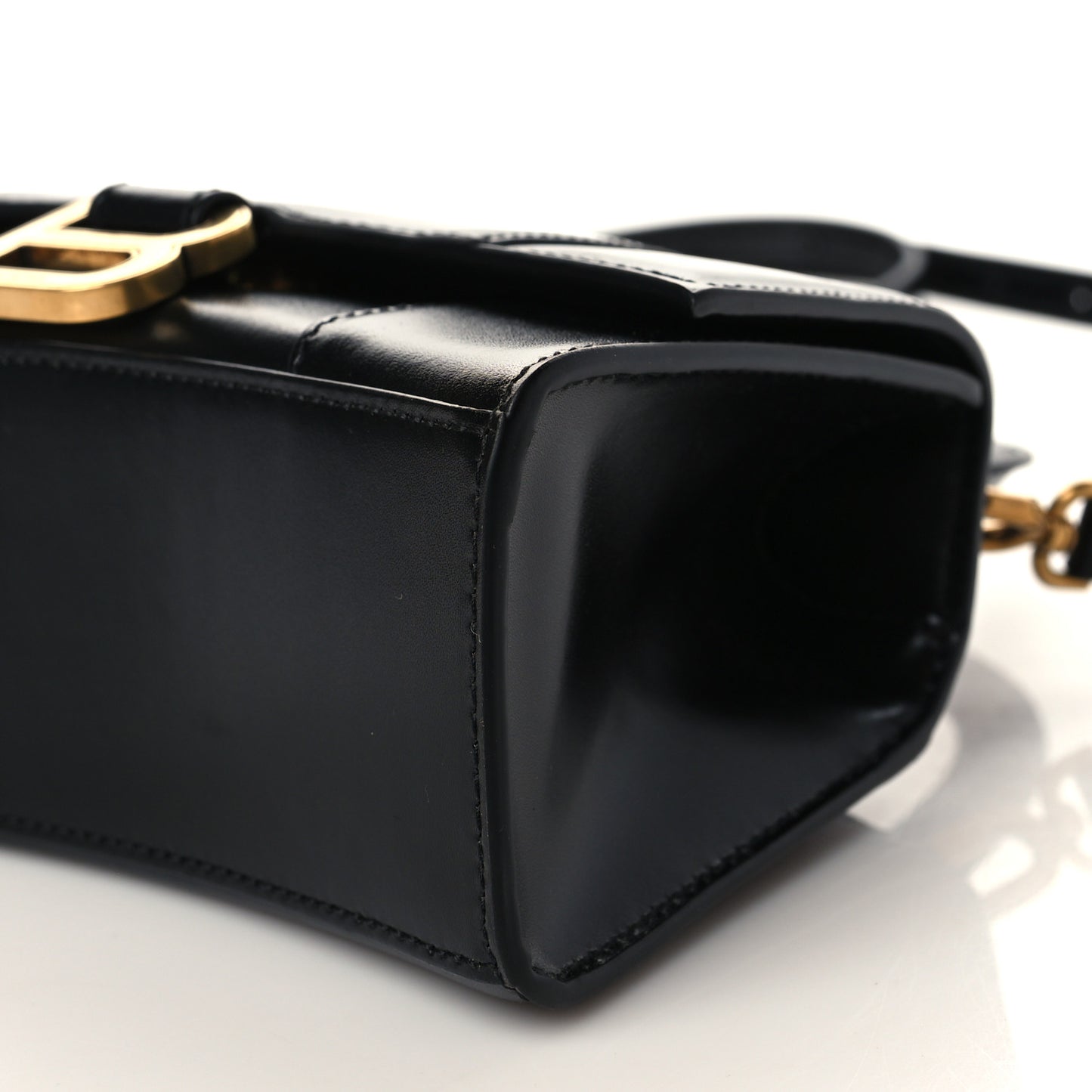 Shiny Box Calfskin Hourglass Top Handle Bag XS Black