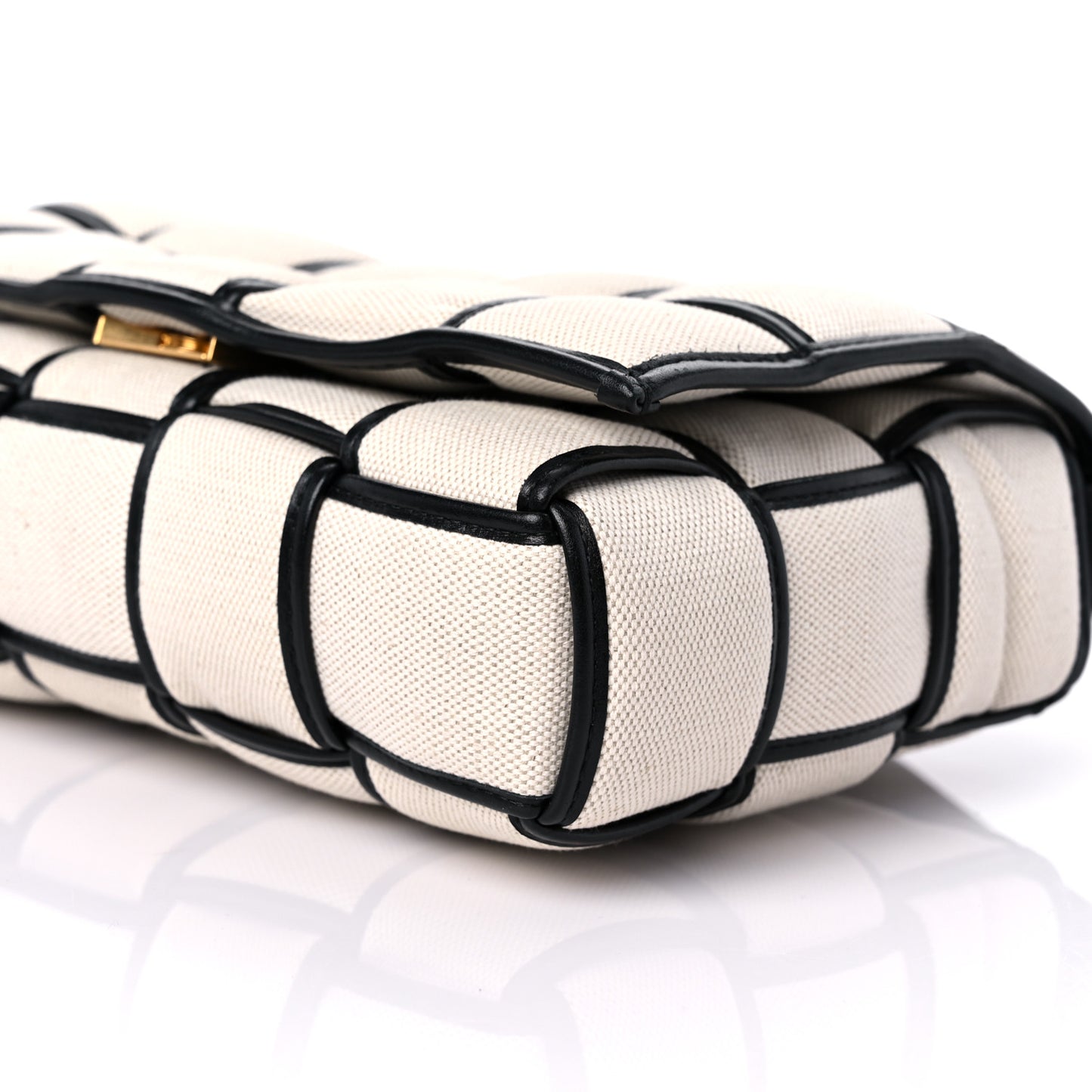 Canvas Intrecciato Padded Cassette Crossbody Bag Natural Black