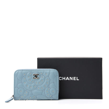 Chanel Lambskin Camellia Embossed Studded Zip Coin Purse Blue 8 of 8